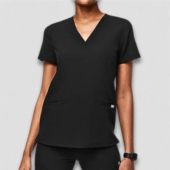 Figs Tops - FIGS CASMA THREE POCKET BLACK SCRUB TOP XXS EUC MEDICAL NURSE DENTAL DOCTOR EUC